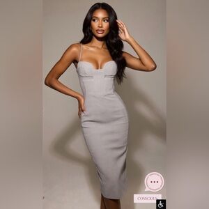 HOUSE OF CB ‘Kiki' Light Grey Mesh Paneled Dress/Size S US 4-6 $269